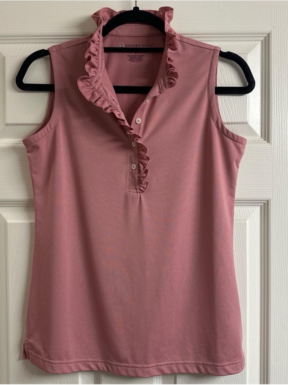 Oxford Dusty Rose Ruffle Collar Sleeveless Polo Tank